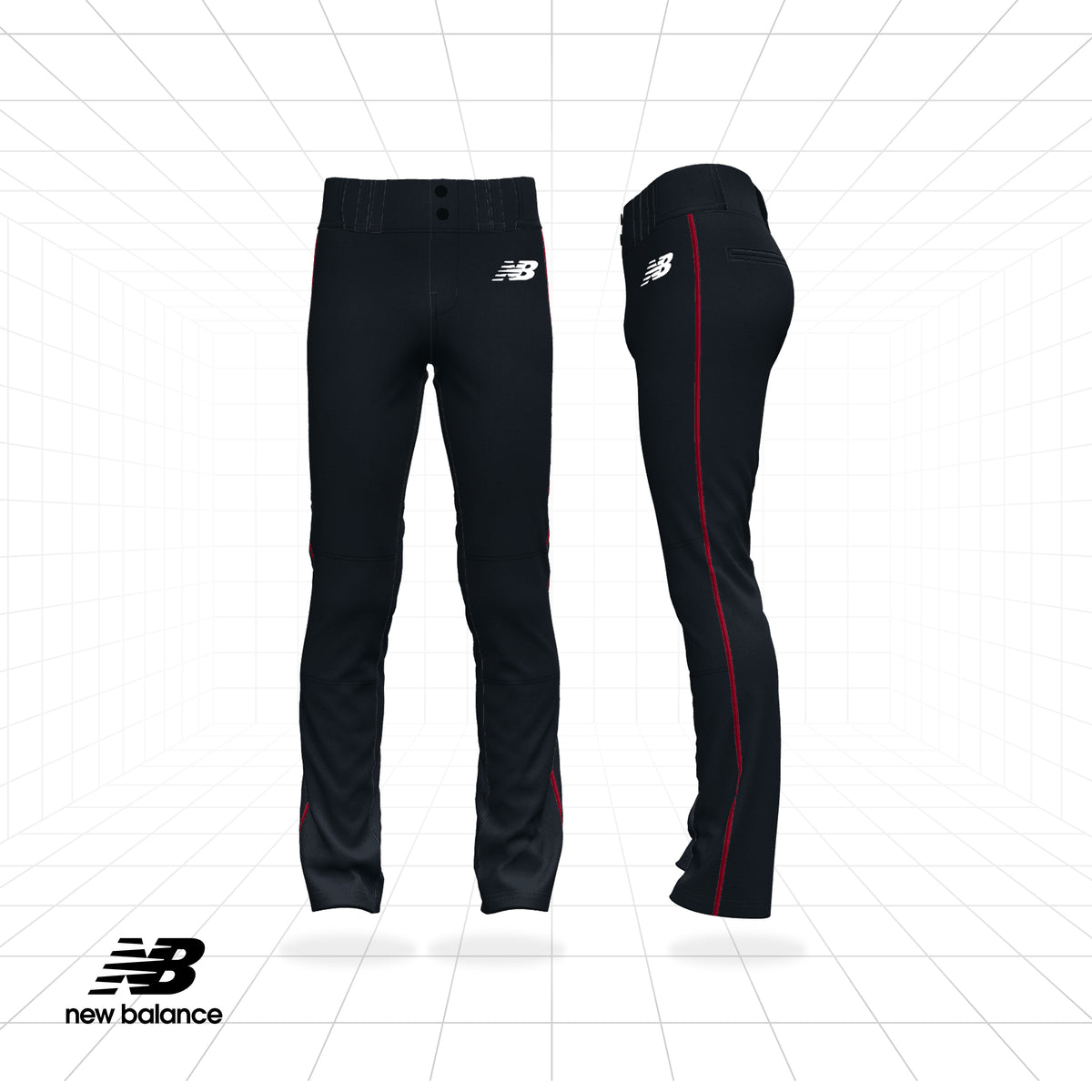 New Balance Youth Long Black Pant Red Piping